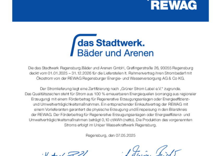 Ökostrom-Zertifikat der REWAG