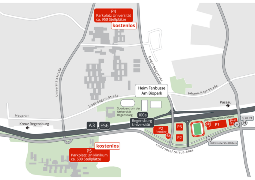 Karten der Parkplätze rund um Jahnstadion Regensburg