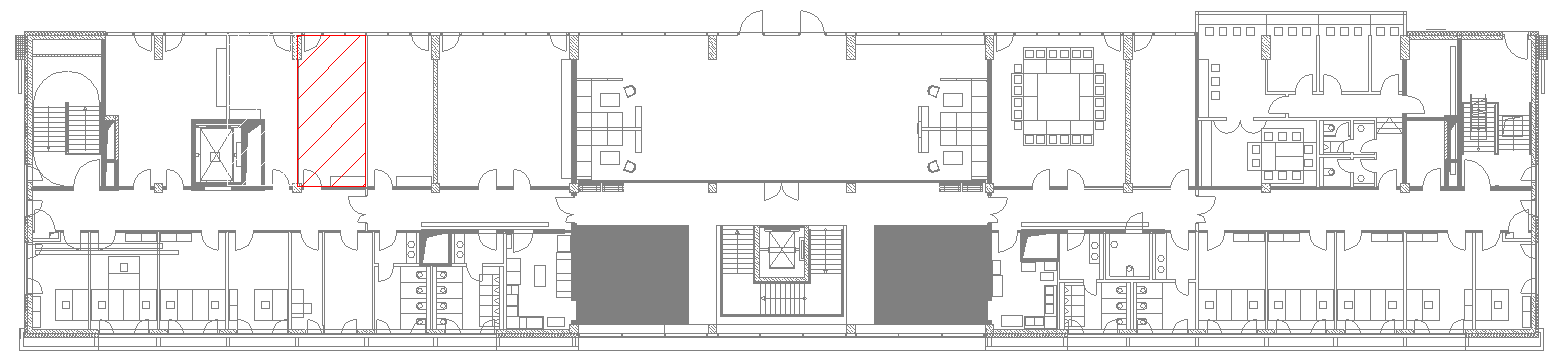 Man sieht den Grundriss der zweiten Etage im Jahnstadion, rot schraffiert ist der Bereich der Loge 3.