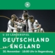 Man sieht eine Ankündungsgrafik für das U 20 Länderspiel Deutschland gegen England.