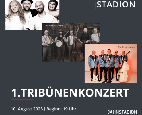 Man sieht die Ankündigungsgrafik zu einem Tribünenkonzert.