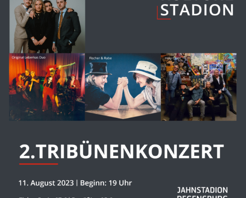 Man sieht die Ankündigungsgrafik zu einem Tribünenkonzert.