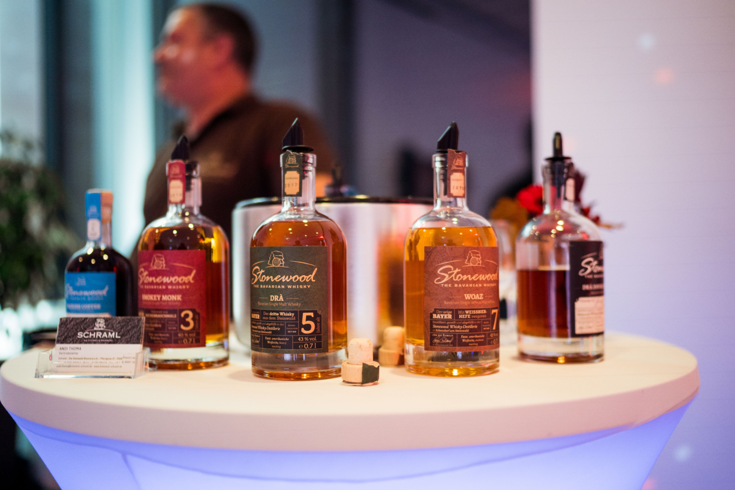 Man sieht ein Foto von verscheidenen Whisky Flaschen der Firma Stonewood.
