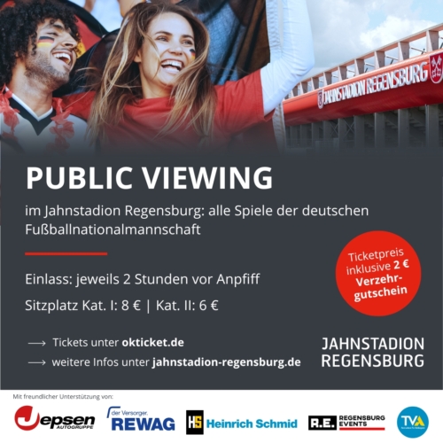 Man sieht Informationen zum Public Viewing im Jahnstadion.