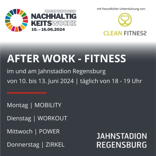 Mans sieht die Ankündigung von Fitnessangeboten im Jahnstadion.