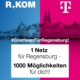Mit dem Logo von R-KOM und Telekom auf der Stadtsilhouette laden die Unternehmen zur Infoveranstaltung für den Glasfaserausbau in Regensburg ein.